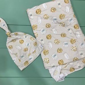 Baby beanie and receiving blanket